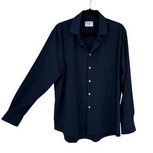 and collar Performance Dress Shirt Athlectic Fit Blue Long Sleeve Size Medium